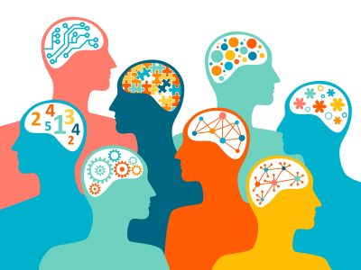 Groups of people with shared interests or aims. Concept of the diversity of people's talents and skills associated with different brains.